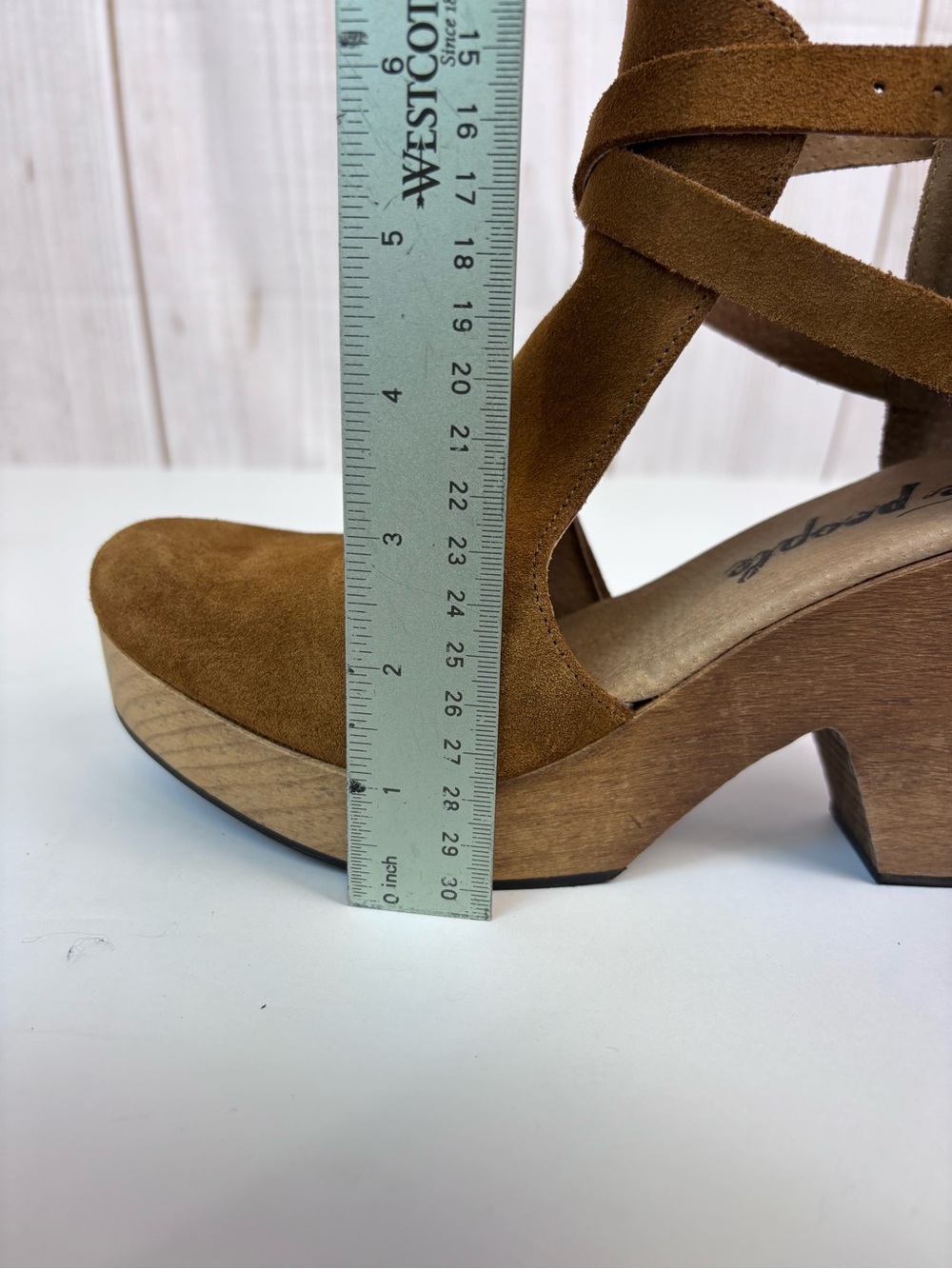 Free People Clog Heels Suede Chunky Wood Platform Block Heel Shoe Brown Sz 39/9 - Picture 10 of 16
